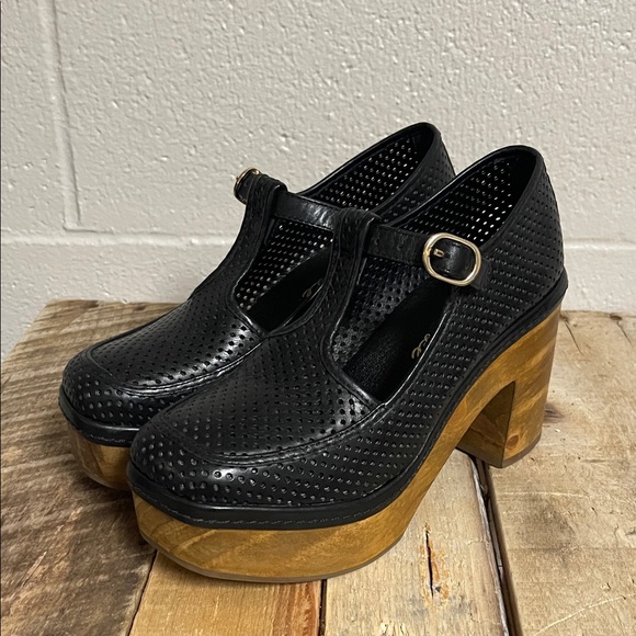 Matisse Shoes - Matisse Black Perforated Platform Mary Jane’s with Wood Heel